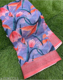 Cotton Linen printed partywear saree with multiple blouse, traditional design best collection