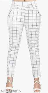 Stylish grey and black checkered Lycra jeggings for professional women