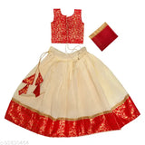 Solid taffeta silk red lehenga for kids (size: 6-10 years)