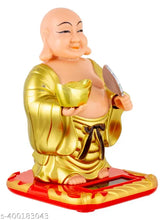 Multicolor plastic Lante Decor Solar Good Luck Buddha with waving fan and magic bowl, ideal for car art, 11 cm height
