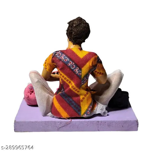 Handmade terracotta Rainbow Feathers umbrella repairman couple figurine, handpainted rural artisans masterpiece from Krishnanagar, India (12.5cm L x 11cm H x 9.5cm B)