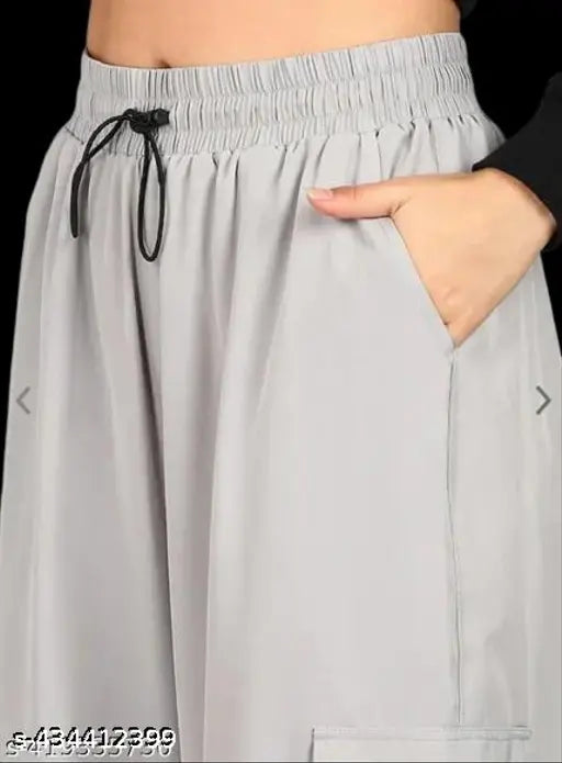 Polyester solid navy cargo pant for women, combo includes sizes 26, 28, 30, 32, 34, 36 - NS Style for women from India