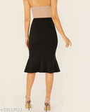 Addyvero women's solid trumpet black cotton blend skirt for parties, weddings, and casual events