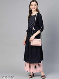 Stylish rayon kurta with palazzo, three-quarter sleeves, solid color - Indian women's traditional-western fusion outfit