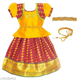 Newest Chanderi Silk Pattu Pavadai Lehanga Choli, embroidered and embellished, trending Indian girls' fashion