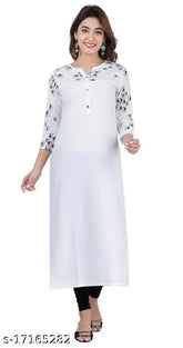 Rayon, three-quarter sleeve, printed star straight kurti for women, India-origin fashionable ethnic wear for sisters, mothers, and wives