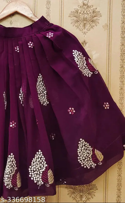 Purple Georgette lehenga choli, embellished ethnic wear for baby girls, best for festive occasions like Diwali, Eid, Navratri, Holi & Christmas, Made in India
