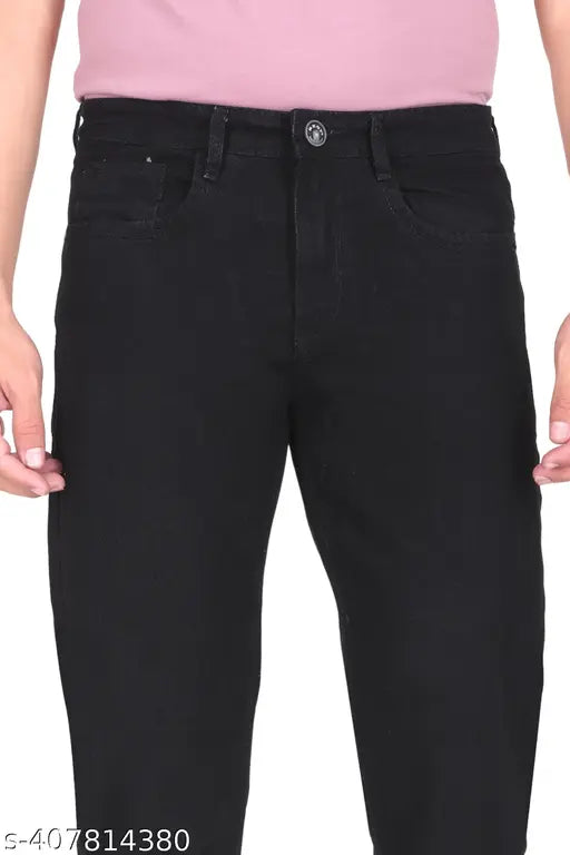 Premium slim black denim jeans for men by REGY, ideal for versatile style and lasting comfort