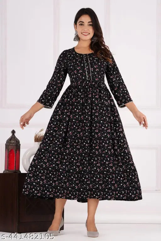 Rayon Anarkali party kurti with super printed regular sleeves for women