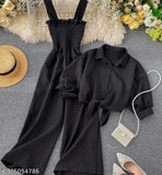 Trendy cotton jumpsuits for women, solid net pattern, three-quarter sleeves, India origin