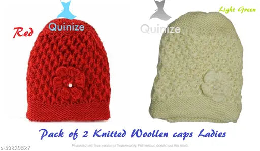 Warm soft woolen knitted winter caps (2 random colors), perfect for cold months, self-design beanie style from China
