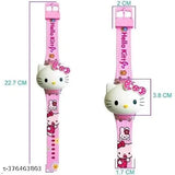 Multicolor LED Hello Kitty kids' disco light watch, glowing web shooter toy for girls on display