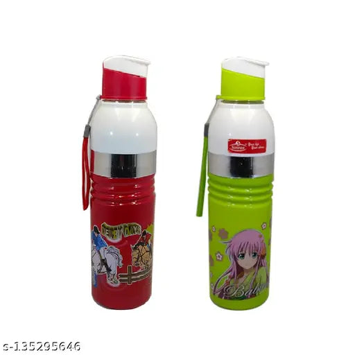 Brown stone insulated plastic water bottle set, multipurpose for fridge, gym, school (red and green), pack of 2