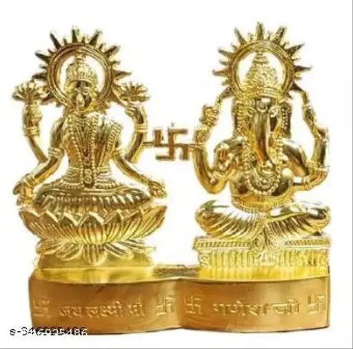 Brass Ganesh-Laxmi idols (Pack of 2), intricately crafted Indian spiritual symbols for wealth and prosperity