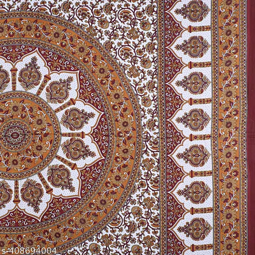 Attractive floral 144TC cotton Disha Art Collection double bedsheet (90x100 inches) with matching pillow covers, ideal for summer use in adult bedrooms. Jaipuri print, made in India