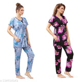 Luxurious satin kaftan night suit & pyjama set (2pc), printed design, soft feel, perfect for sleepwear & loungewear