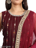 Rayon women's kurti Shararagarara and wine Dupatta Set, embroidered ethnic Indian fashion for festive occasions