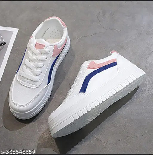 White synthetic casual sneakers for kids by Bucadia, lace-up design with PVC sole, perfect for everyday wear