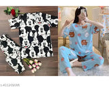 Black printed polycotton women's nightsuit set by Zehra Hassan Enterprise, pack of 2 for comfortable and stylish sleepwear