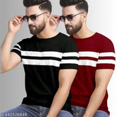Mens combo cotton blend striped casual T-shirts pack of 2 - High-quality, lightweight striped t-shirts in various sizes for versatile daily wear, crafted from cotton blend fabric
