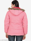 Solid pink nylon women's jacket with detachable hood, best for winter and windproof, Made in India