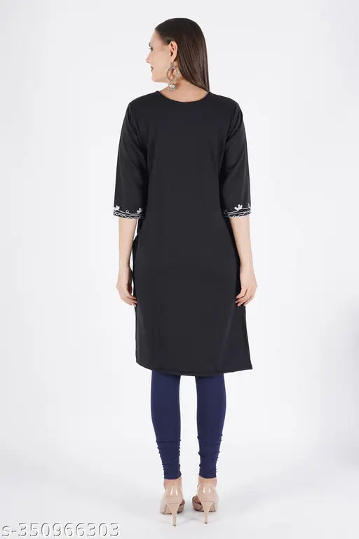 New woolen embroidered Aari kurti, three-quarter sleeves, premium wool, L (Bust 40in, Length 42in), Indian handcraft