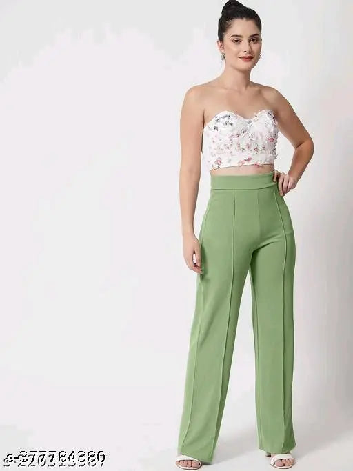 Stylish nylon trousers for women in solid net, available in sizes 28-36, India origin