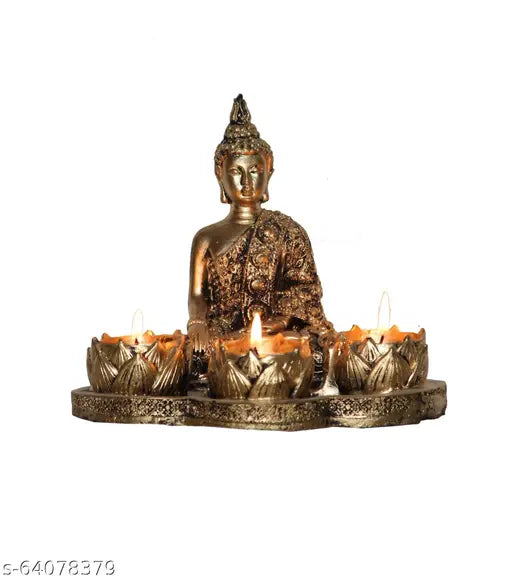 Tealight Buddha head statue, premium resin figurine for home decoration and spiritual well-being. Size: 4 x 10 cm. Made in India