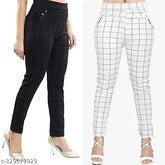 Stylish grey-black checked lycra jeggings combo for woman and girls, elevate workwear with sophistication