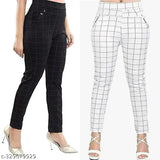Stylish grey-black checked lycra jeggings combo for woman and girls, elevate workwear with sophistication