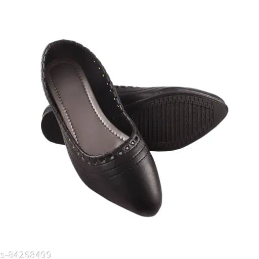Black synthetic leather ballet flats with embellishments, comfortable and versatile for women's everyday wear - HappiShoppi 3533BL