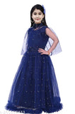 Girls navy blue net frock dress, single pack, size 3-14 years, printed net, made by AN Nasr Garments, India