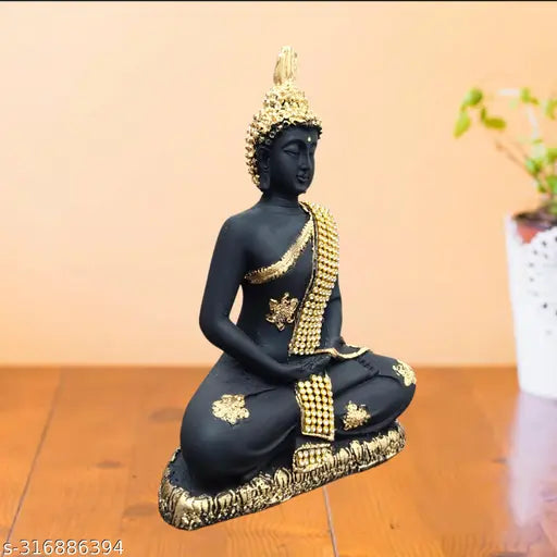 Resin sitting Buddha idol statue, 6cm x 13cm x 19cm, Indian home decor gift item