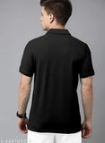 Men's black cotton polo T-shirt, short sleeves, solid color, suitable for casual to formal events, made in India