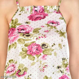 Cotovia Women's Pink Satin & Polycotton Floral Print Short Set Nightwear - Sleeveless spaghetti top and short shorts with floral print pattern on display