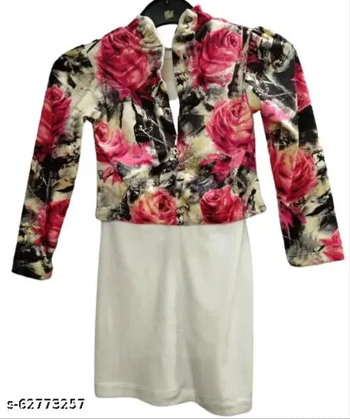 Pink & White Soft Velvet Midi Dress, Kids Girls Trendy Fashion, Breathable, Full Sleeves