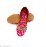 Pink and beige juttis with floral embroidery, flat sole