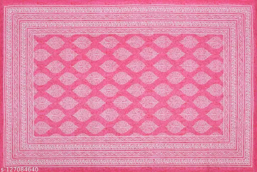 Pink cotton Jaipuri single bedsheet with matching pillow cover, featuring ethnic motifs on a 120-thread count. Ideal for summer use and adult sleep comfort. Available in varied sizes including single. Indian-origin design