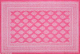 Pink cotton Jaipuri single bedsheet with matching pillow cover, featuring ethnic motifs on a 120-thread count. Ideal for summer use and adult sleep comfort. Available in varied sizes including single. Indian-origin design