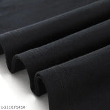 Plain black cotton blend oversized 3/4 sleeve t-shirt for women, comfortable and fashionable casual wear