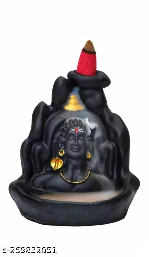 Poly resin Shiv & Ganesha Smoke Backflow Combo with 20 scented cones. Idol/Murti for home decor or gifting, ideal for festivals like Diwali, Holi, Rakhi, weddings, and special occasions. Made in India