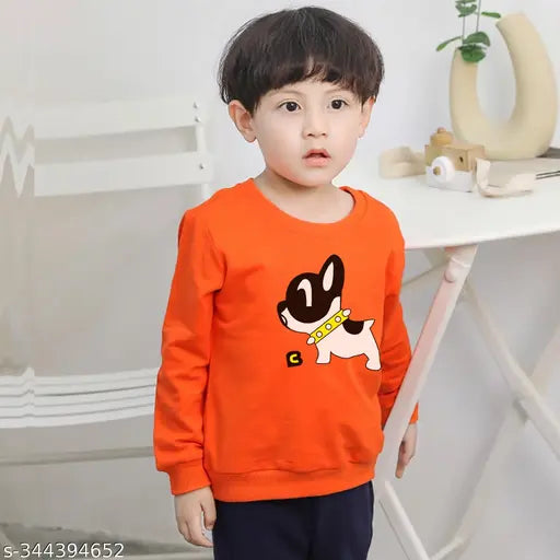 Sky blue and rust printed kids' cotton blend sweatshirt combo for boys and girls, featuring a cute dog design