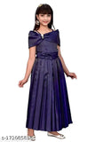 Blue solid pleated Western Cinderella gown for girls, high-quality silk blend dress with shoulder straps. Ideal for parties, celebrations, or outings in 3-4 Years (Bust 24in/Length 28in), 4-5 Years (Bust 25in/Length 30in), and more sizes up to 11-12 Years. Made of blackberry and pure silk, soft on skin and comfortable to wear