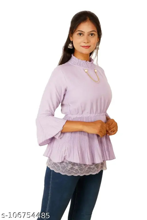 Stylish crepe top, solid net, three-quarter sleeves, XS-L sizes for women, made in India