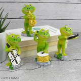 Green frog feng shui resin set of 4 (5cm x 12cm x 5.5cm), Indian-made good luck musical instruments for home decoration