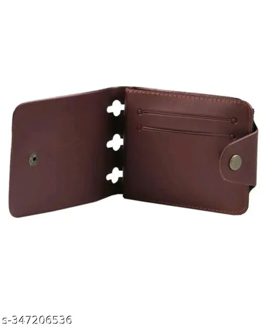 Stylish genuine leather men's combo, canvas & leather bifold wallet with matching belt, solid color design, free size (10cm x 11cm)