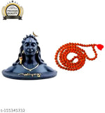 Black Rudraksha Mala Adiyogi Shiva Statue, Indian religious art for home & office decor