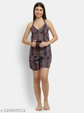 Inaaya printed crepe nightsuit set - sleeveless spaghetti top and shorts, XL size