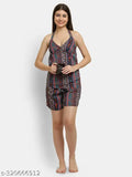 Inaaya printed crepe nightsuit set - sleeveless spaghetti top and shorts, XL size