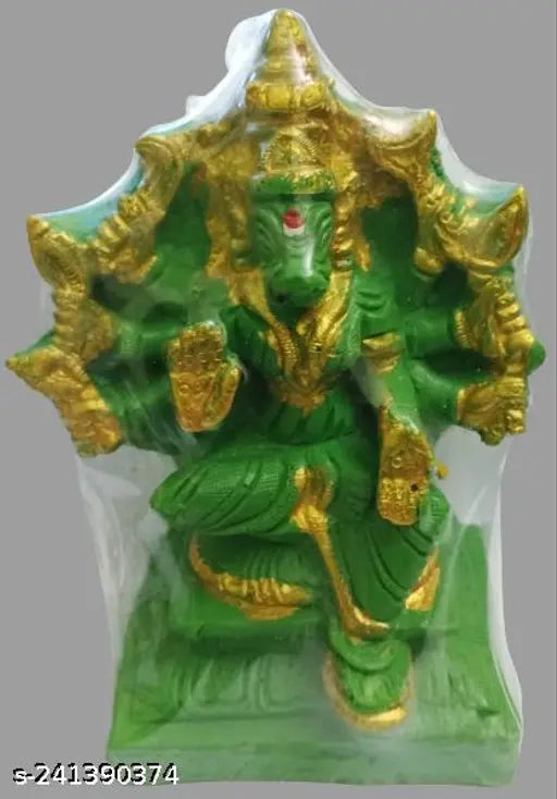 Green polyresin Goddess Varahi idol, Indian-crafted deity figure, 11 cm height